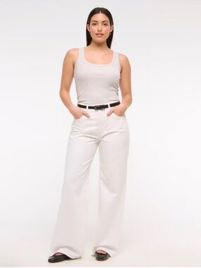 Abercrombie & Fitch Curve Love High Rise Wide-Leg Jeans - Color White